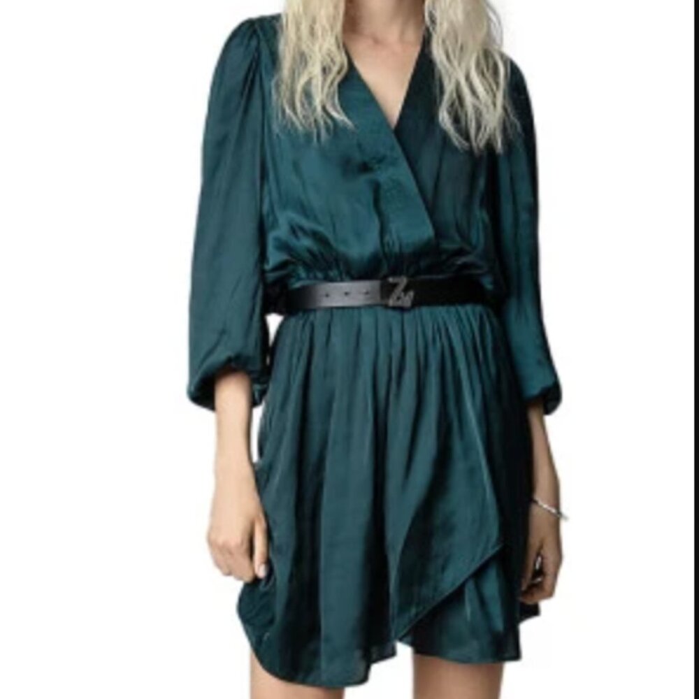 Zadig & Voltaire Teal Long-Sleeve Wrap Dress